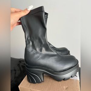 Black faux leather platform boots!